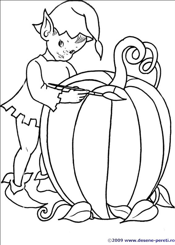 Halloween desene de colorat elf spiridus dovleac